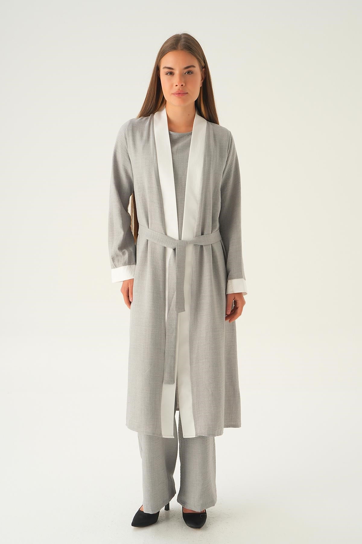 Gri 3'lü Kimono Takım 4018A
