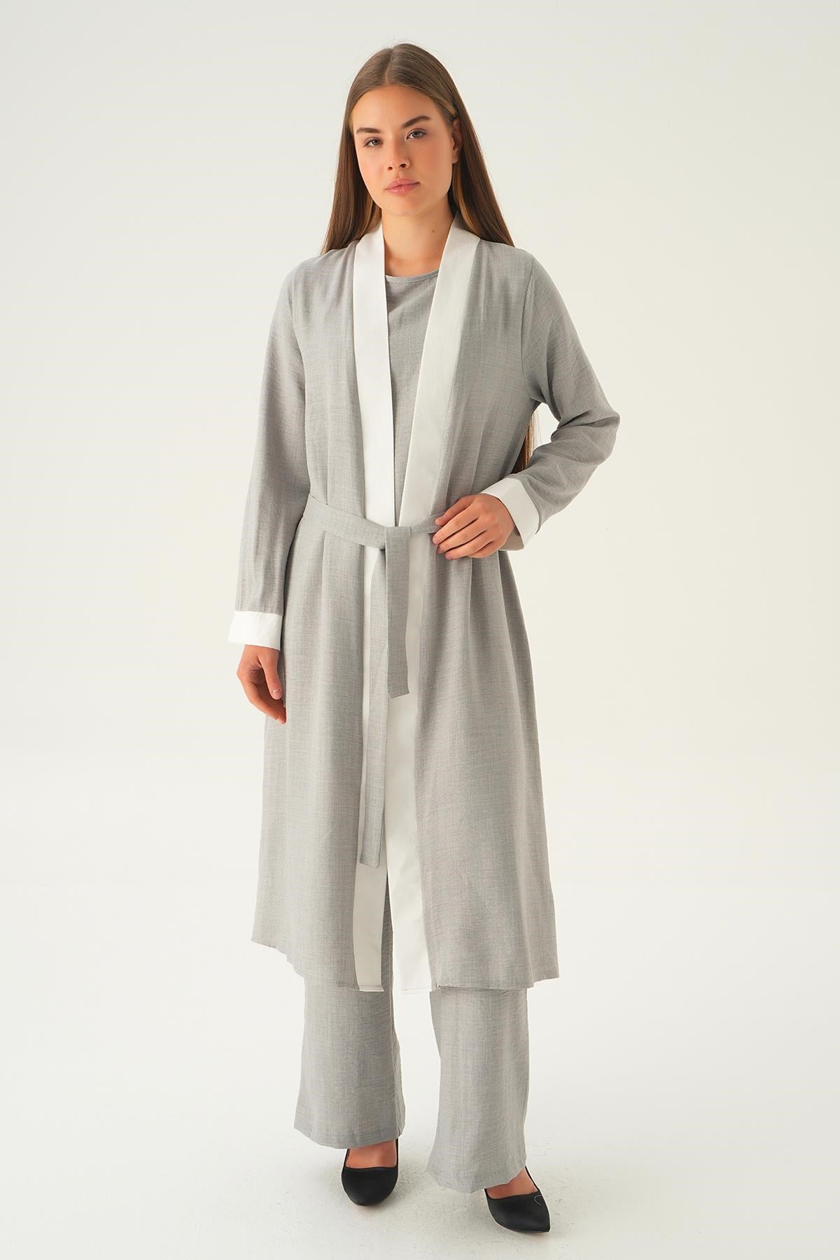 Gri 3'lü Kimono Takım 4018A