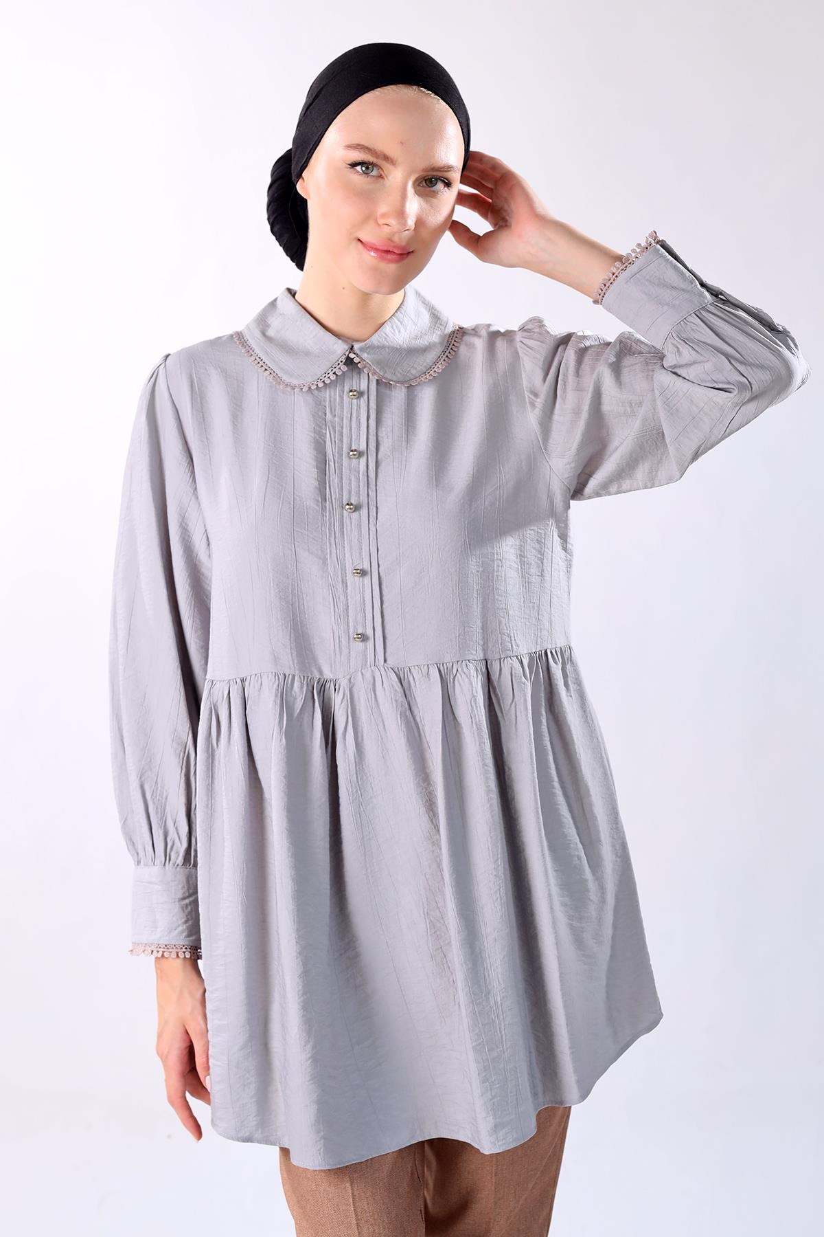 Gri Bebe Yaka Tunik 4069A