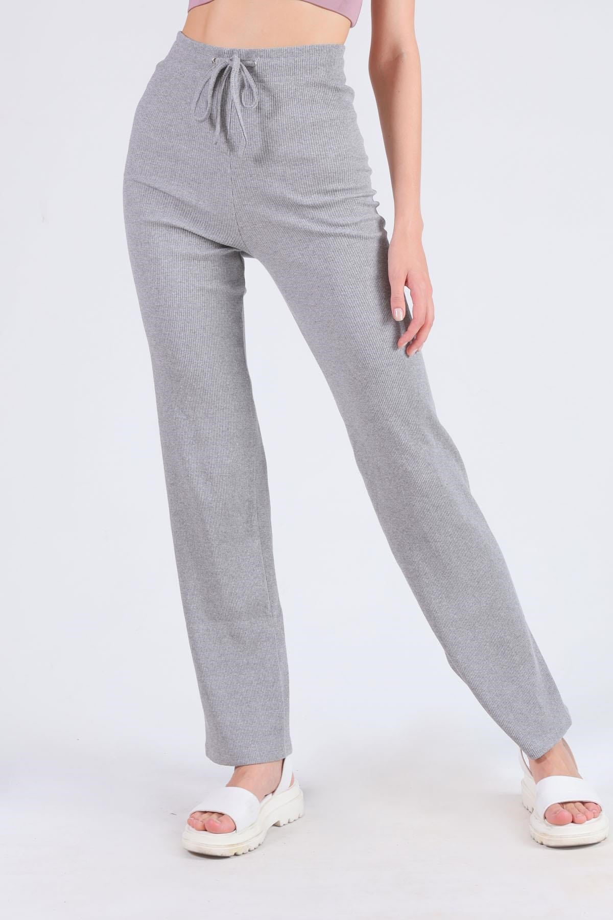 Gri Bel Bağcık Detay Pantolon 6011-1