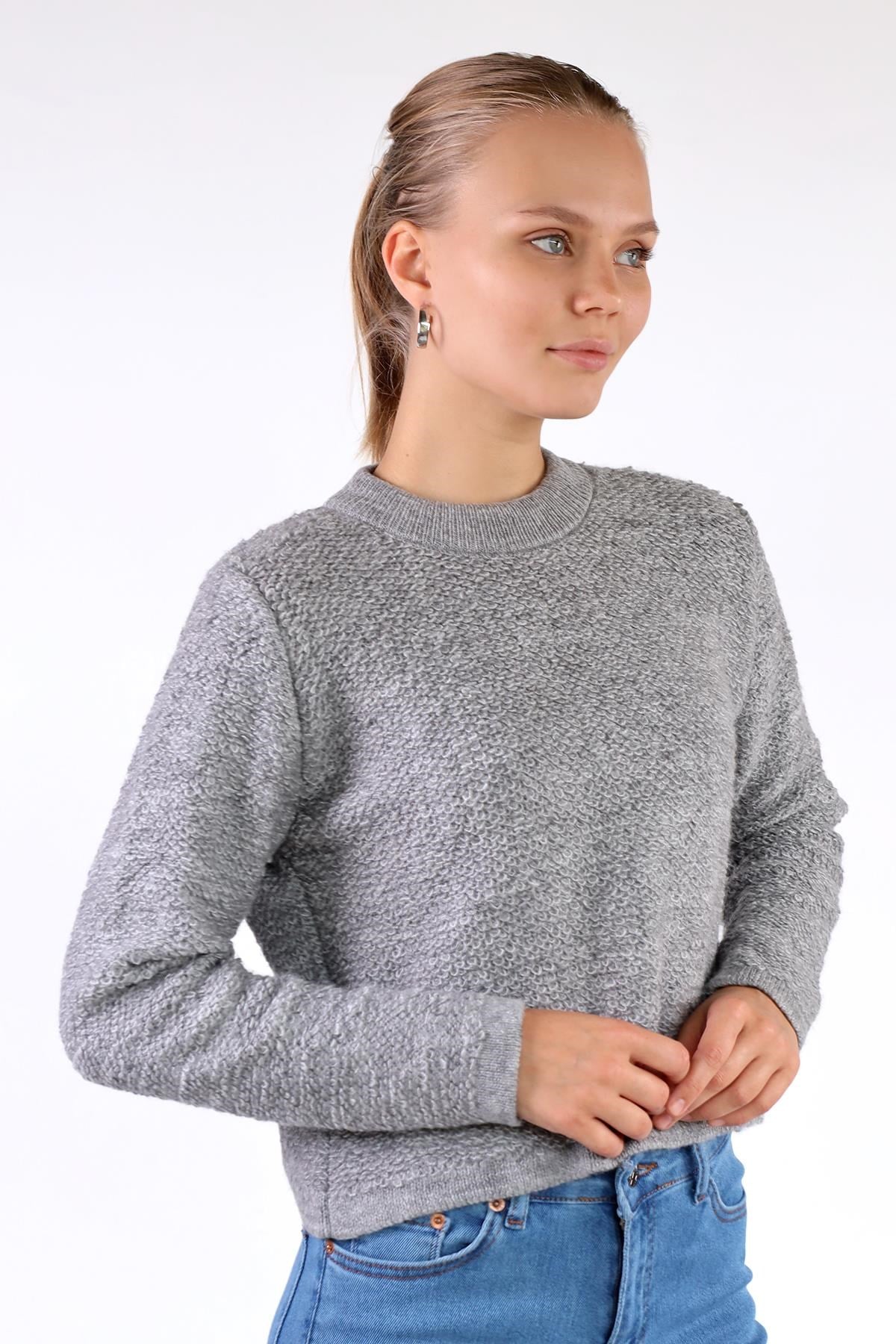 Gri Bisiklet Yaka Kazak 23341