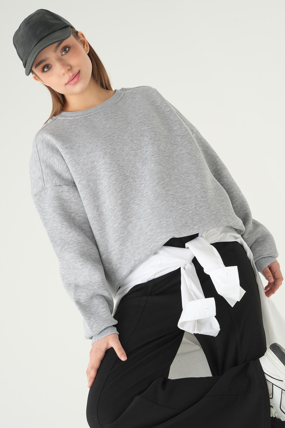 Gri Bisiklet Yaka Sweat 1029