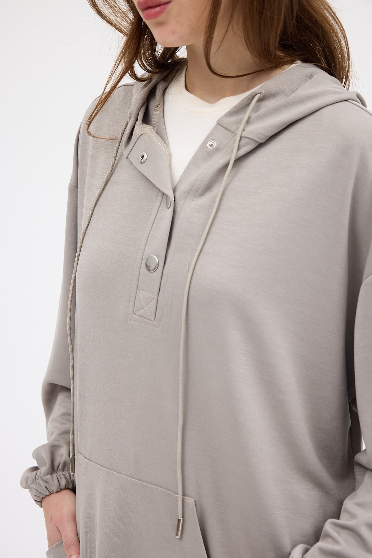 Gri Cepli Kapüşonlu Tunik Pantolon Takımı 8105A