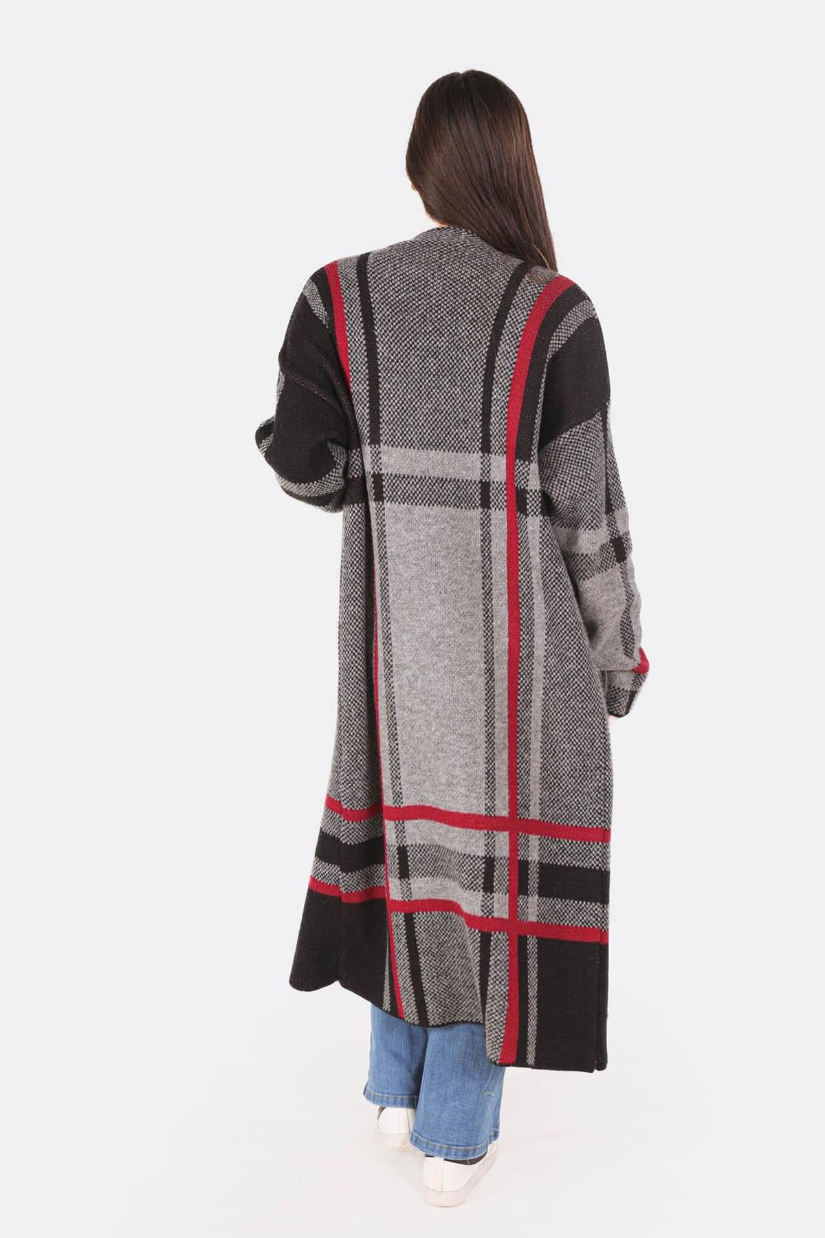 Gri Çizgili Uzun Hırka 1270
