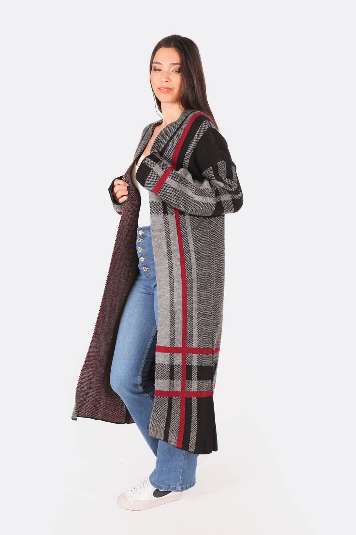 Gri Çizgili Uzun Hırka 1270
