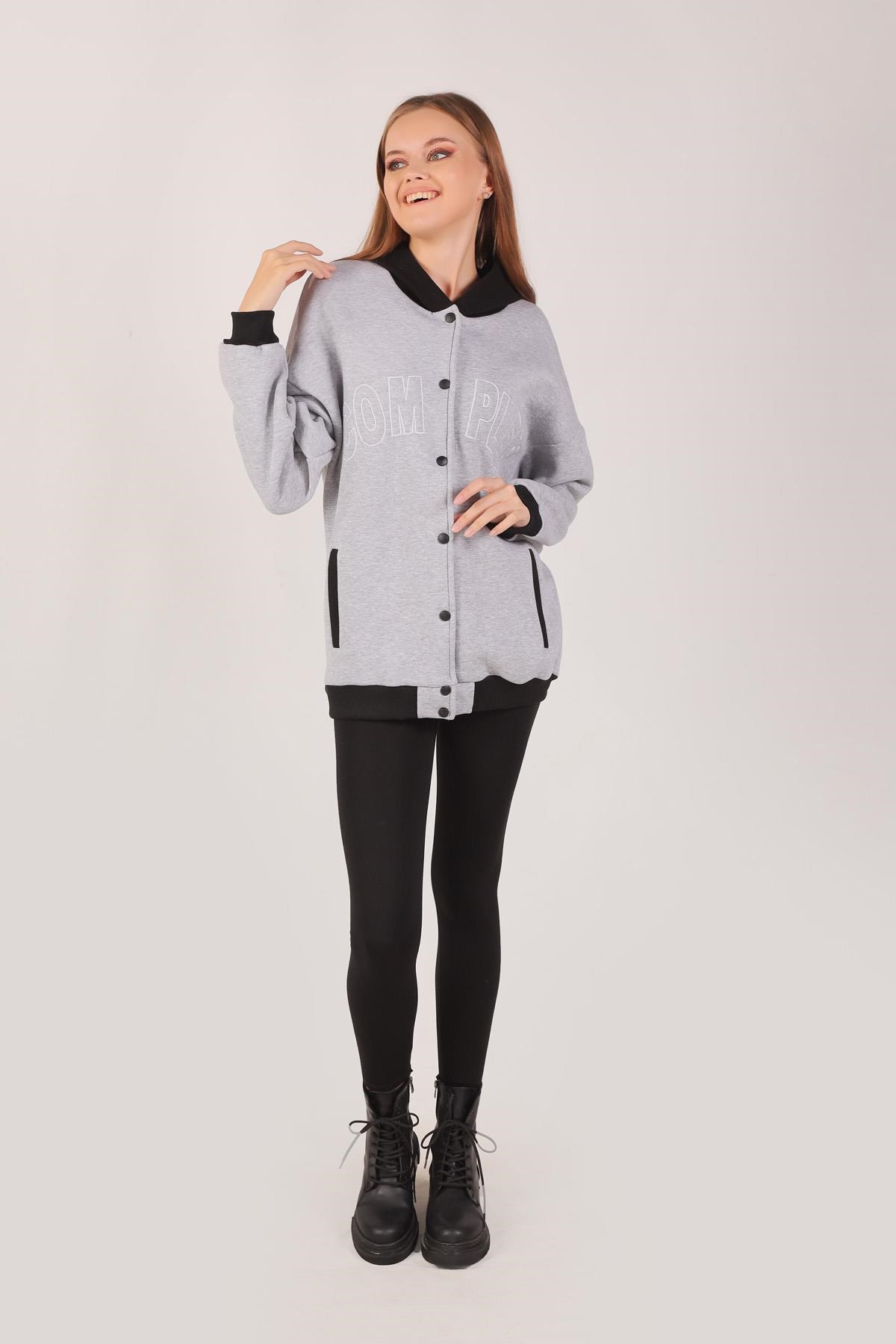 Gri Complex Baskı Kapüşonlu Sweat 8143M
