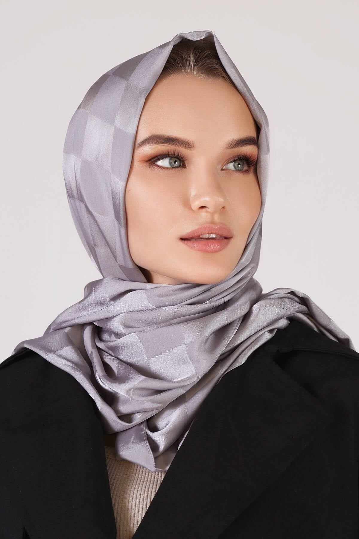 Gri Dama Desen Şal 5664