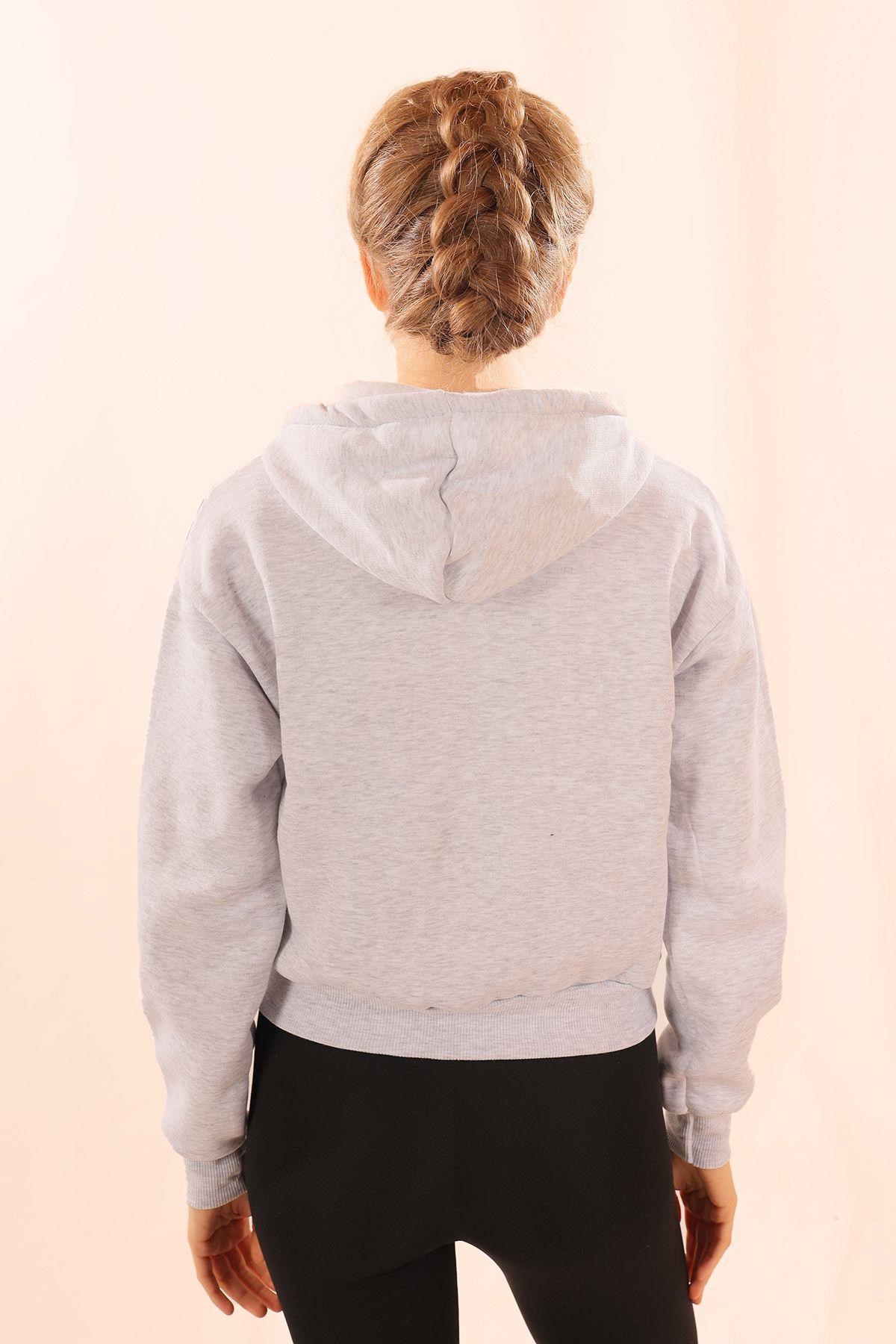 Gri Fermuarlı Kısa Sweat 1783