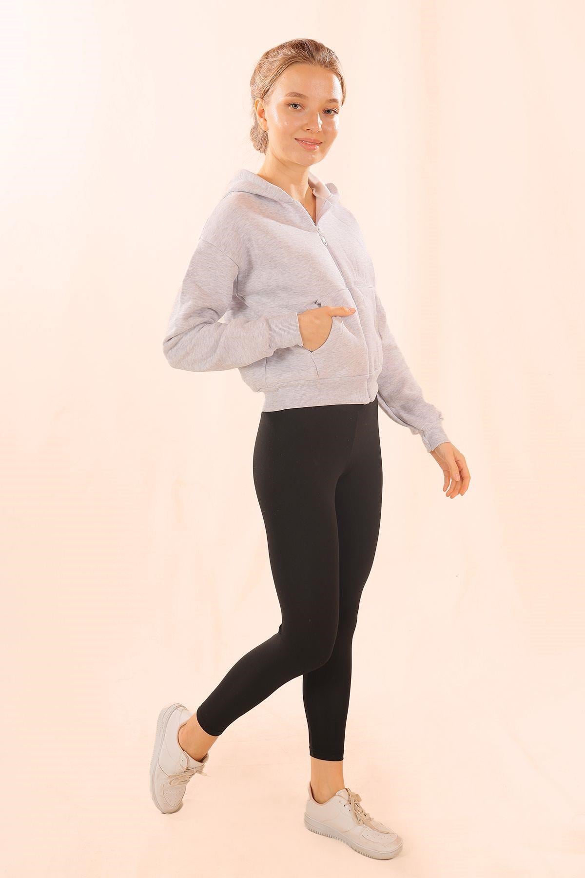 Gri Fermuarlı Kısa Sweat 1783