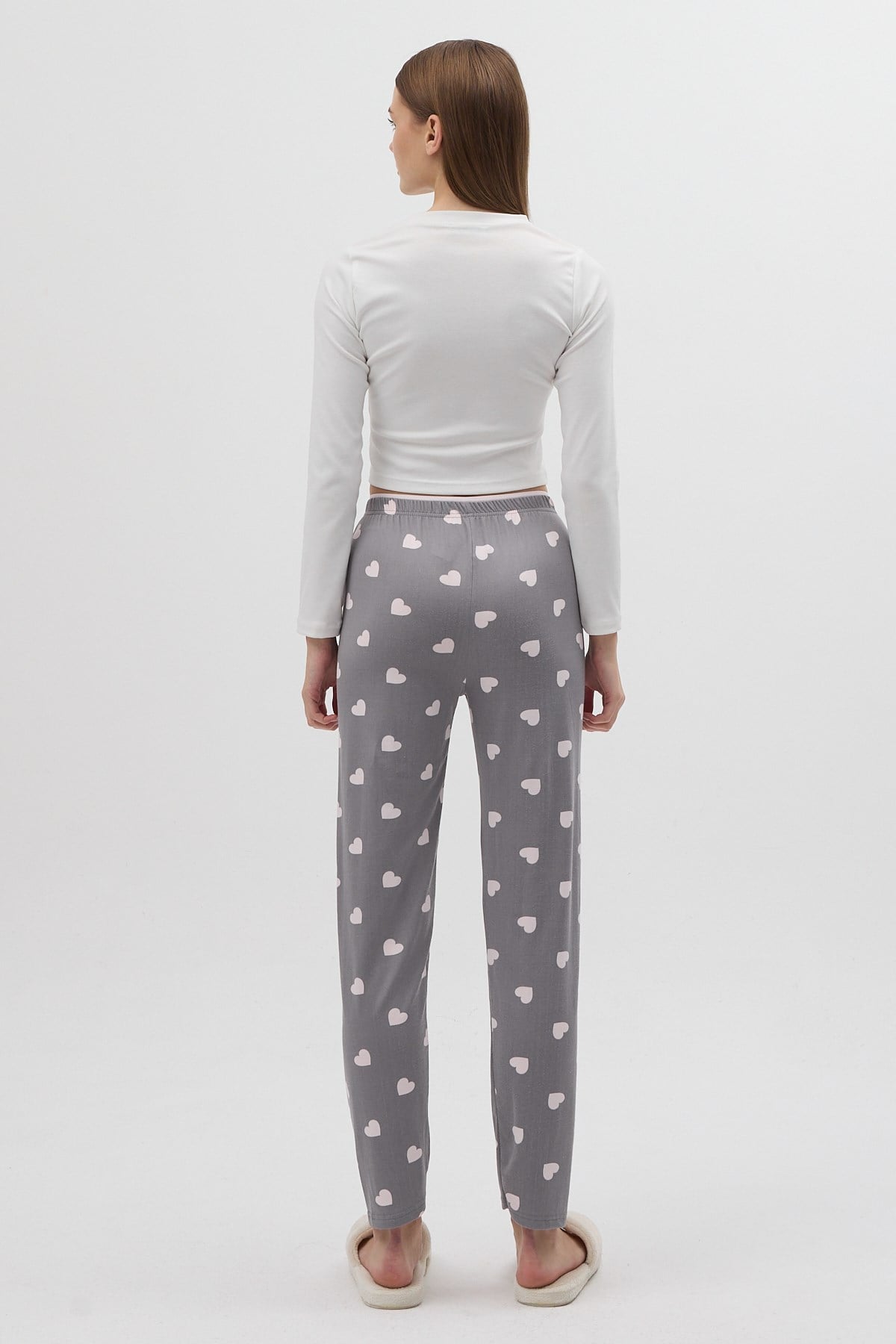 Gri Kalp Desenli Kadın Pijama Altı 4530