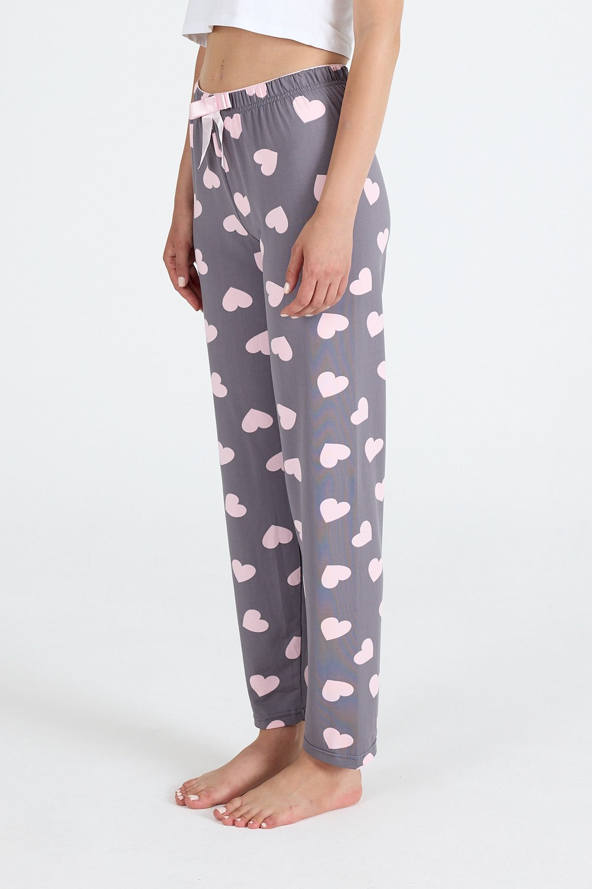 Gri Kalp Desenlim Pijama Altı 4522