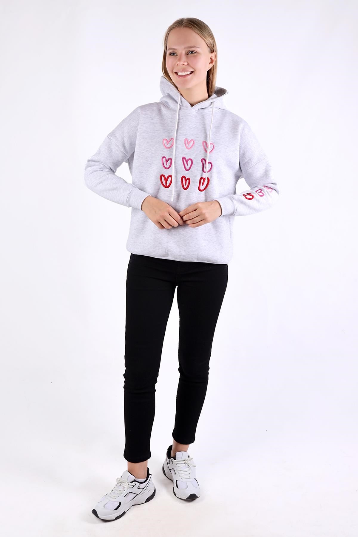 Gri Kalp Nakışlı Sweat 9154M