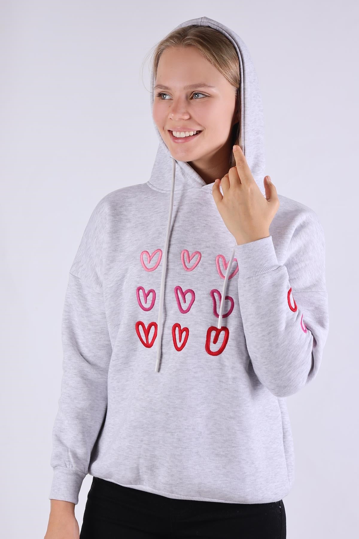 Gri Kalp Nakışlı Sweat 9154M