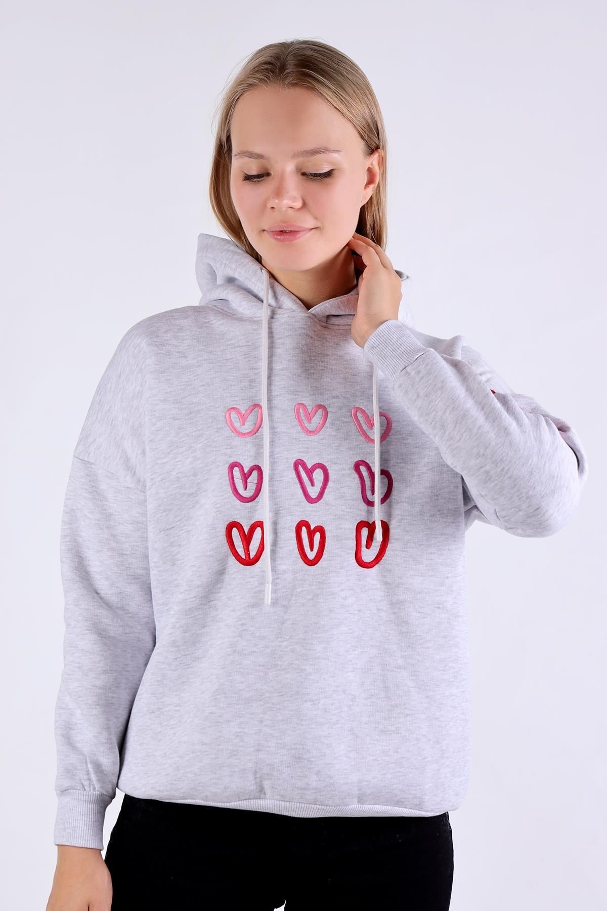 Gri Kalp Nakışlı Sweat 9154M