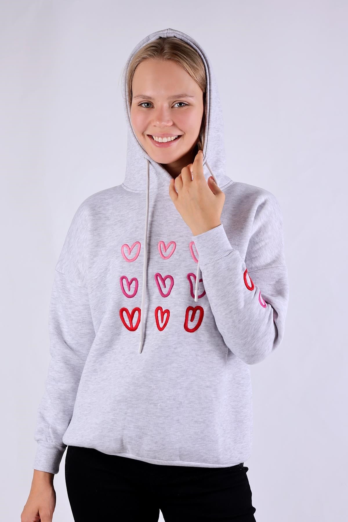 Gri Kalp Nakışlı Sweat 9154M