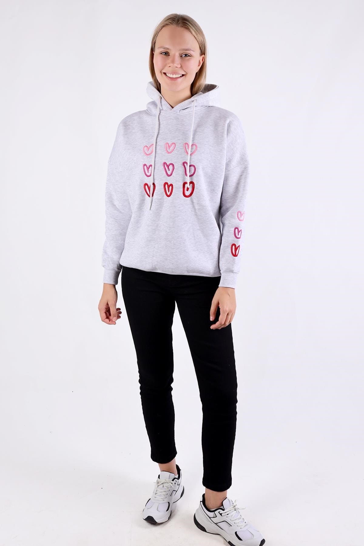 Gri Kalp Nakışlı Sweat 9154M