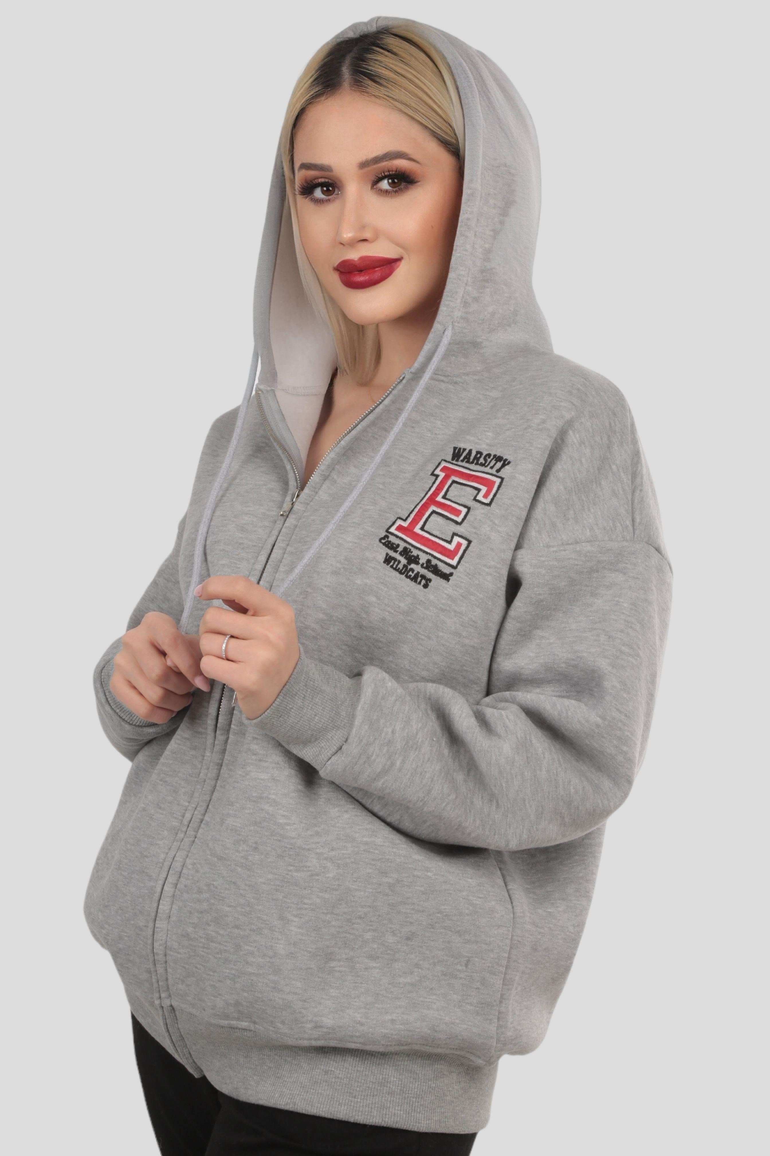 Gri Kapüşonlu Fermuarlı Sweat 3410