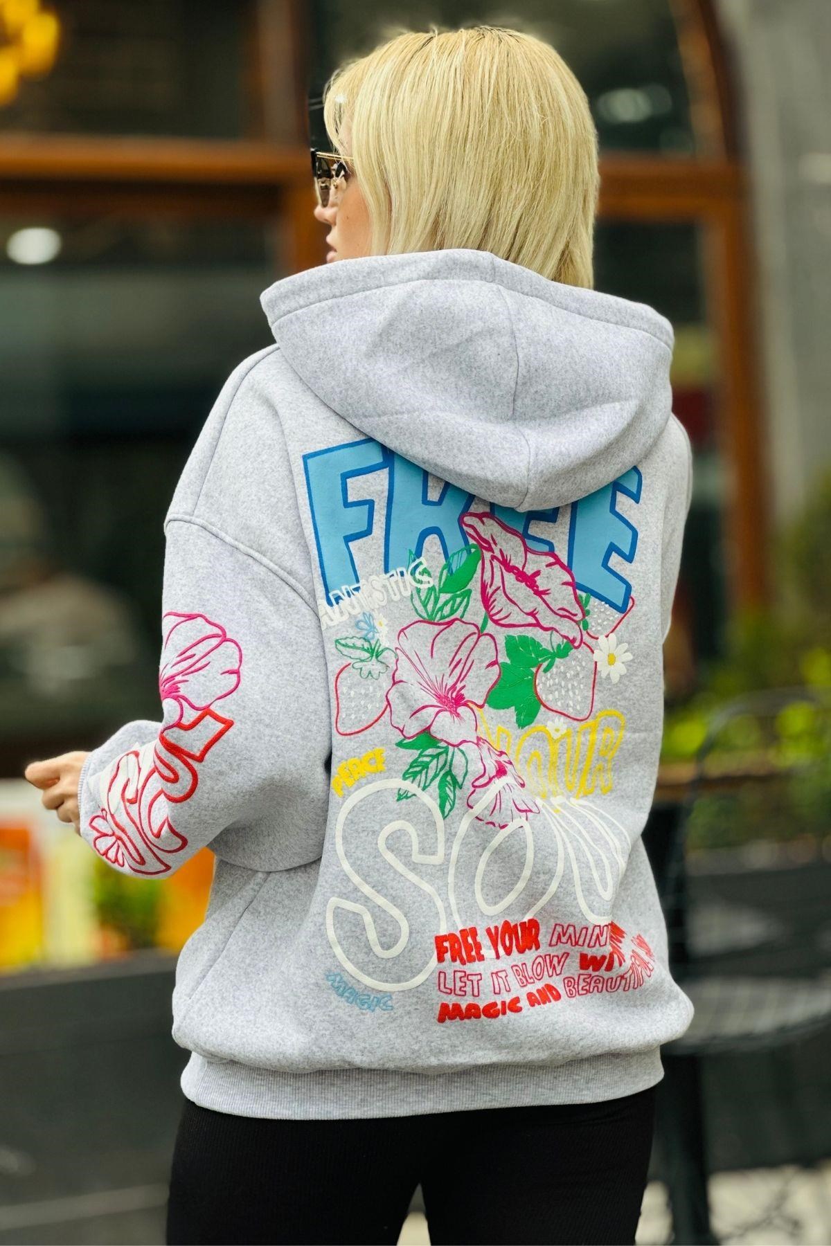 Gri Kol Baskı Detay Sweat 1150