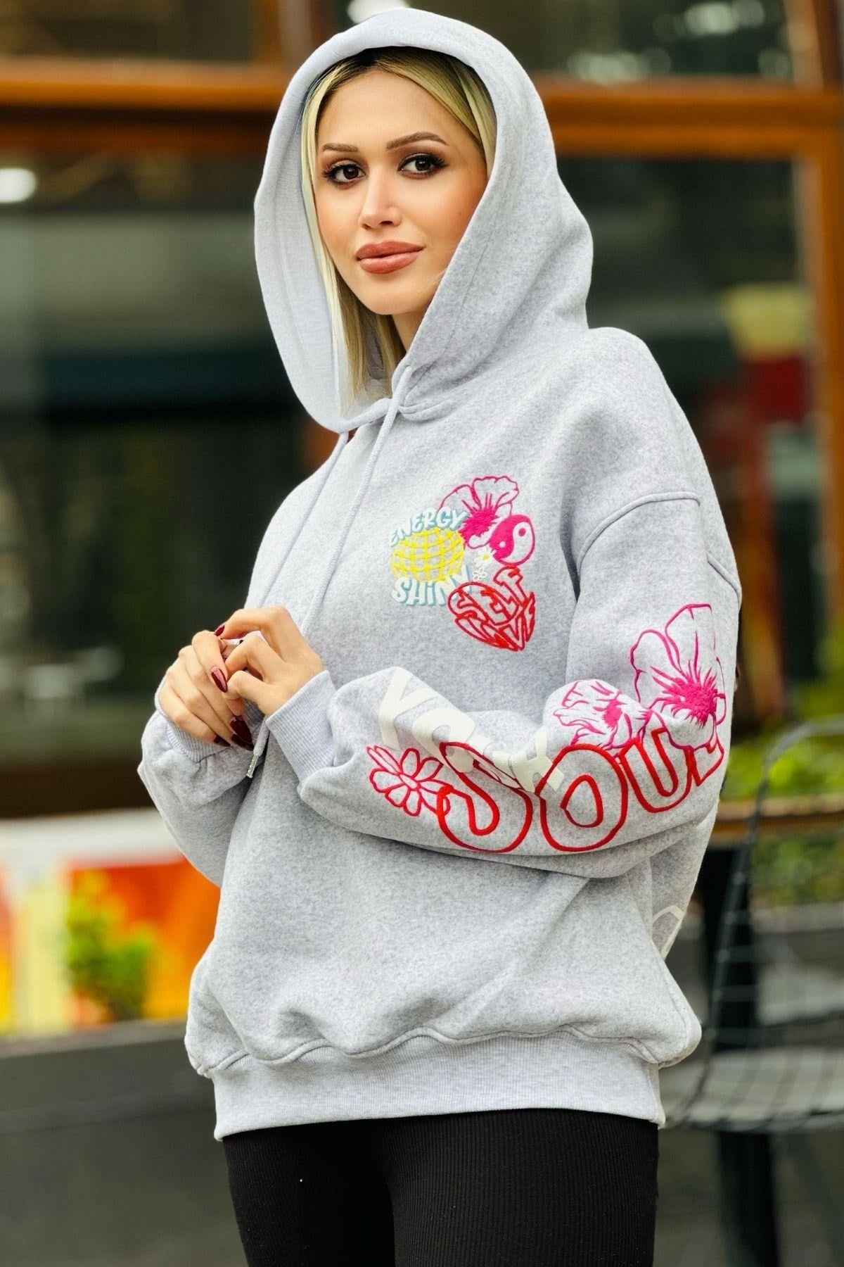 Gri Kol Baskı Detay Sweat 1150