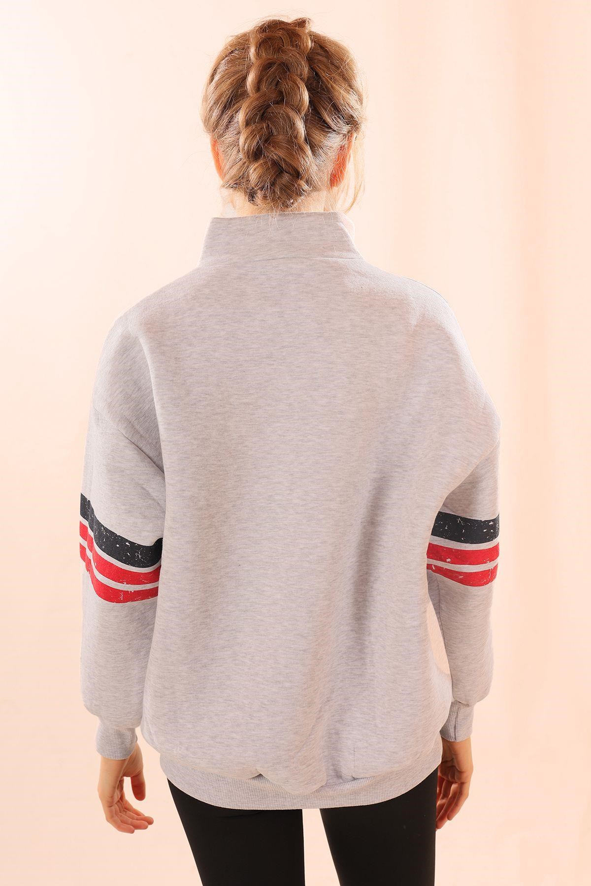 Gri Kol Çizgili Baskılı Sweat 1320