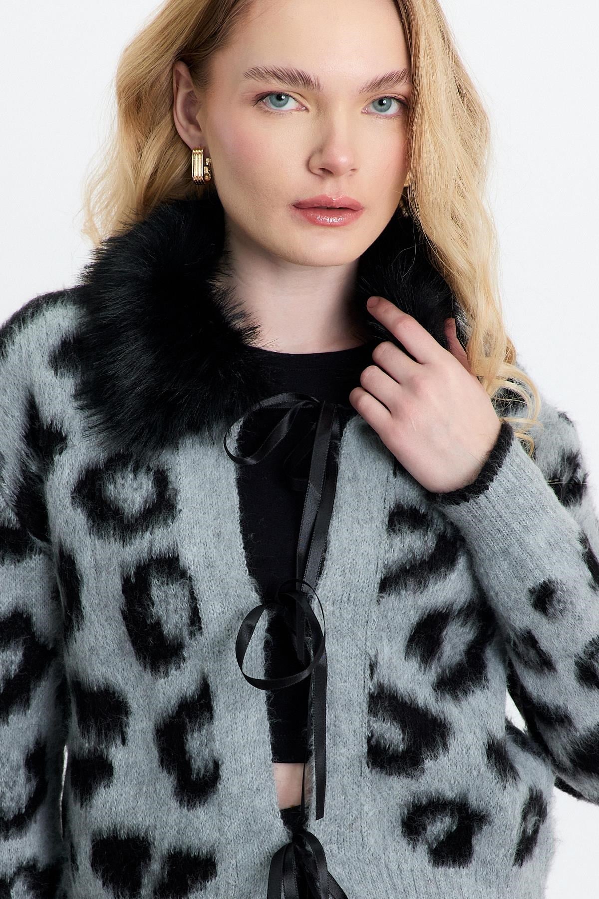 Gri Kürklü Leopar Hırka 22289
