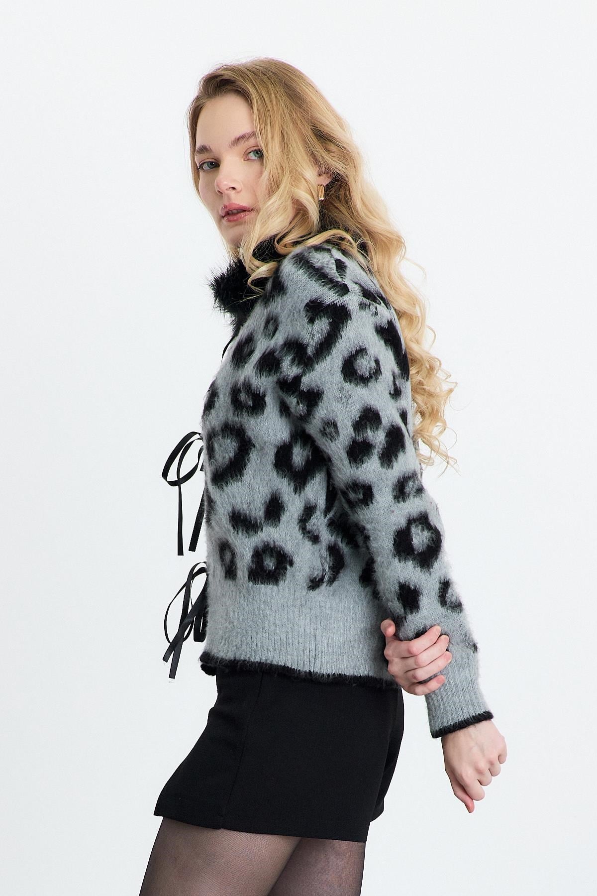 Gri Kürklü Leopar Hırka 22289