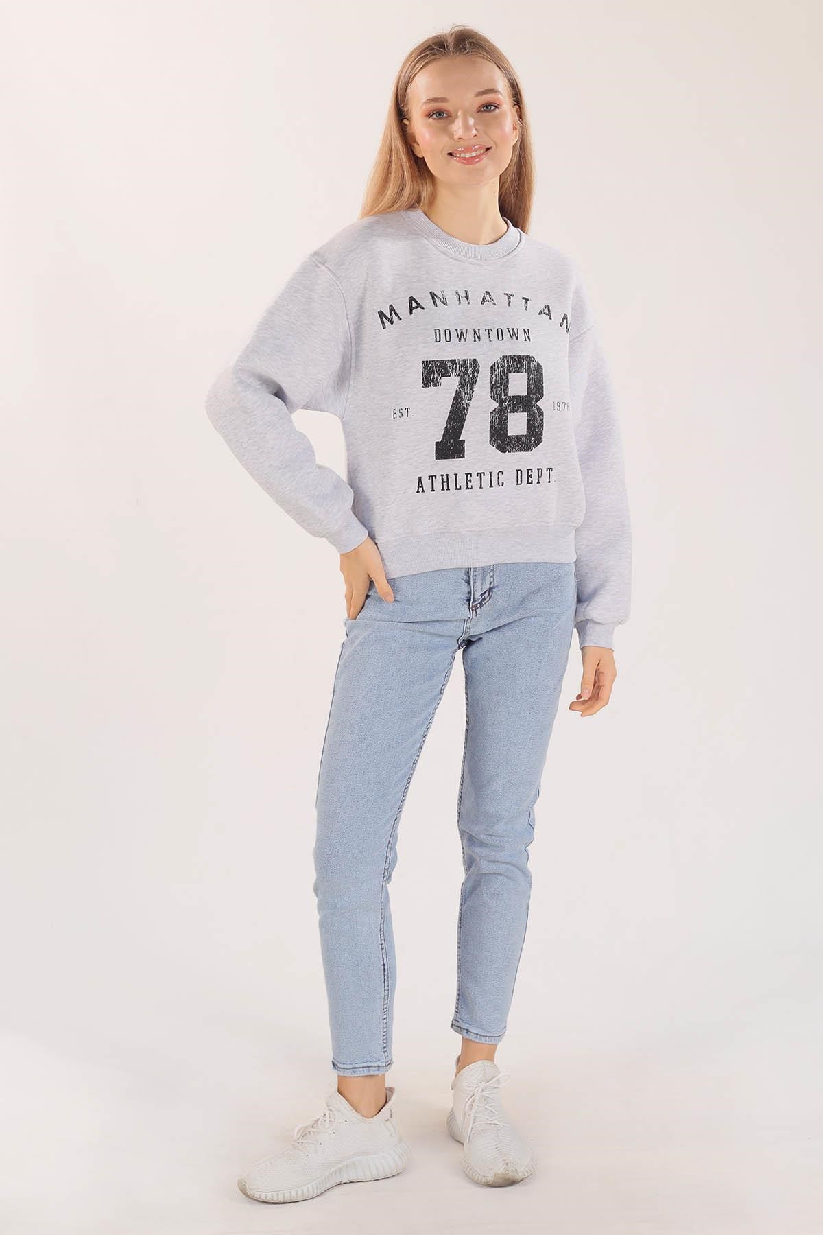 Gri Manhattan Baskılı Sweat 3110
