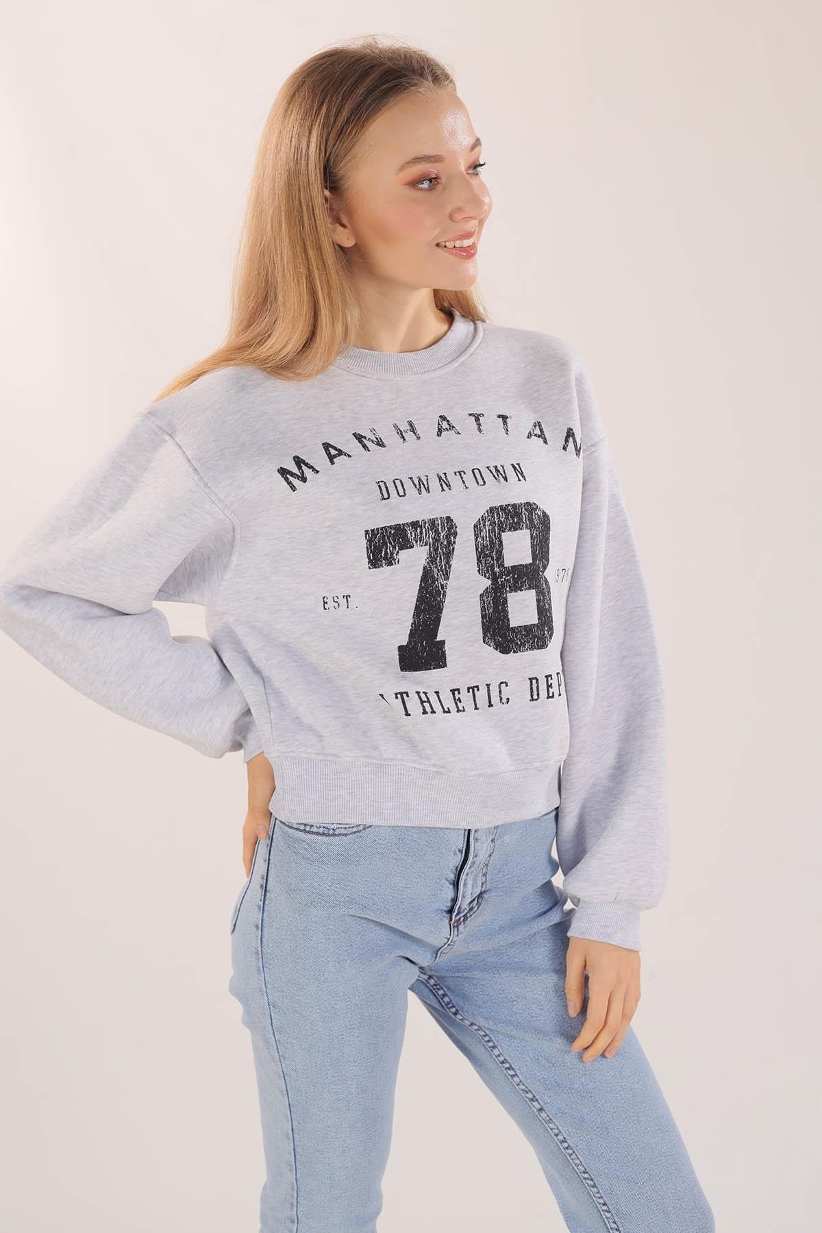Gri Manhattan Baskılı Sweat 3110
