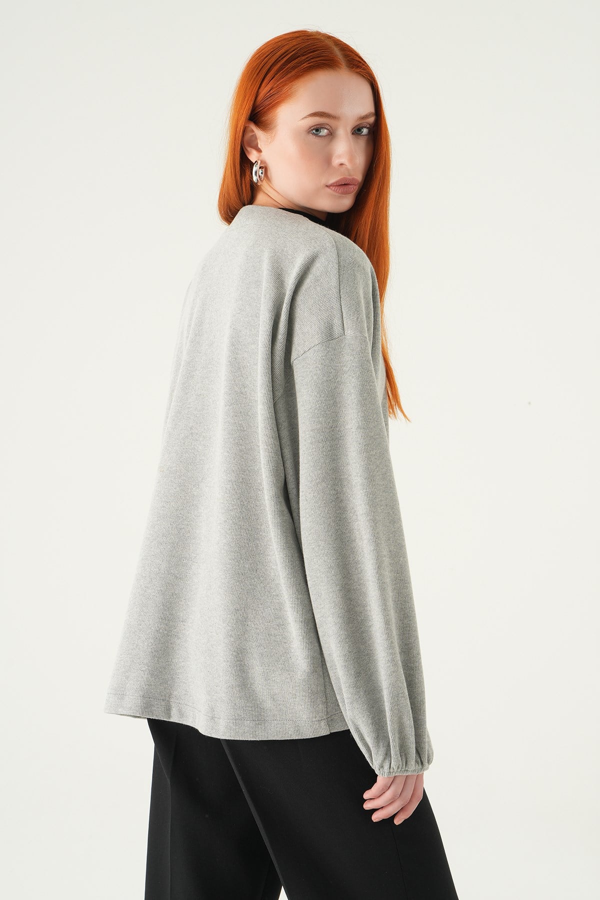 Gri Önden Kemerli Kimono 3123A