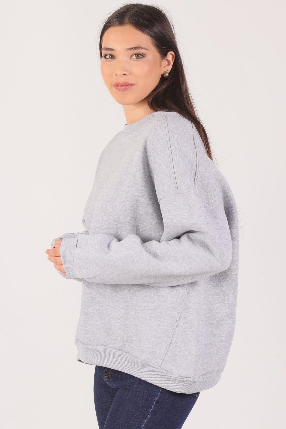 Gri Oversize Bisiklet Yaka Sweat 8138M