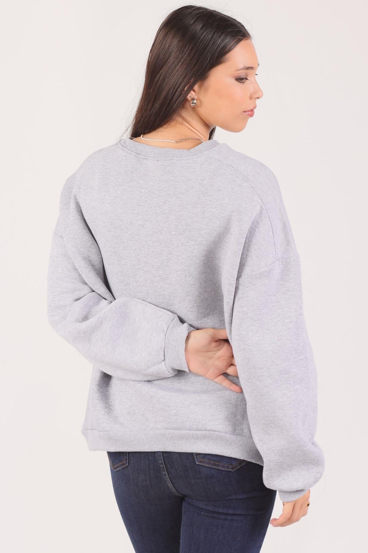 Gri Oversize Bisiklet Yaka Sweat 8138M