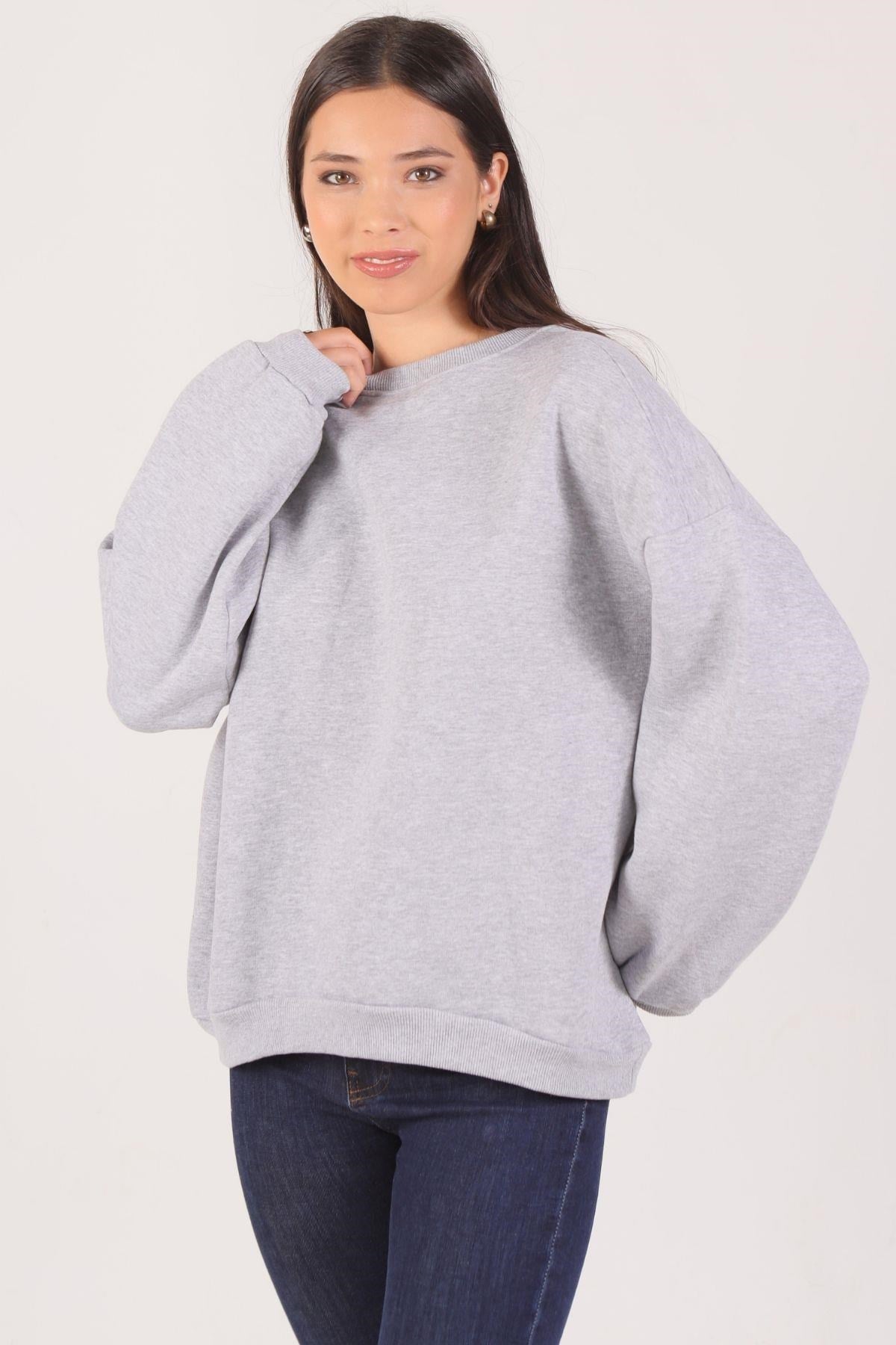 Gri Oversize Bisiklet Yaka Sweat 8138M