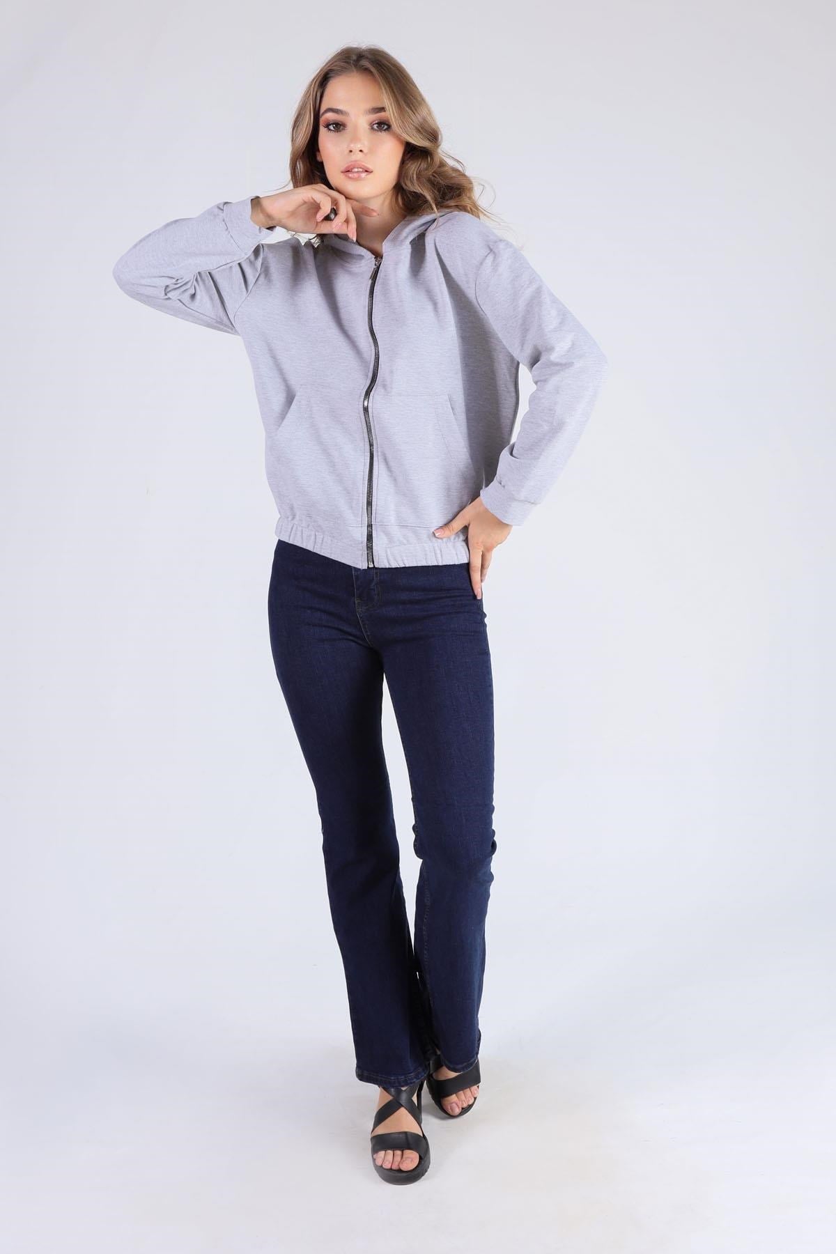 Gri Oversize Fermuarlı Sweat 8126M