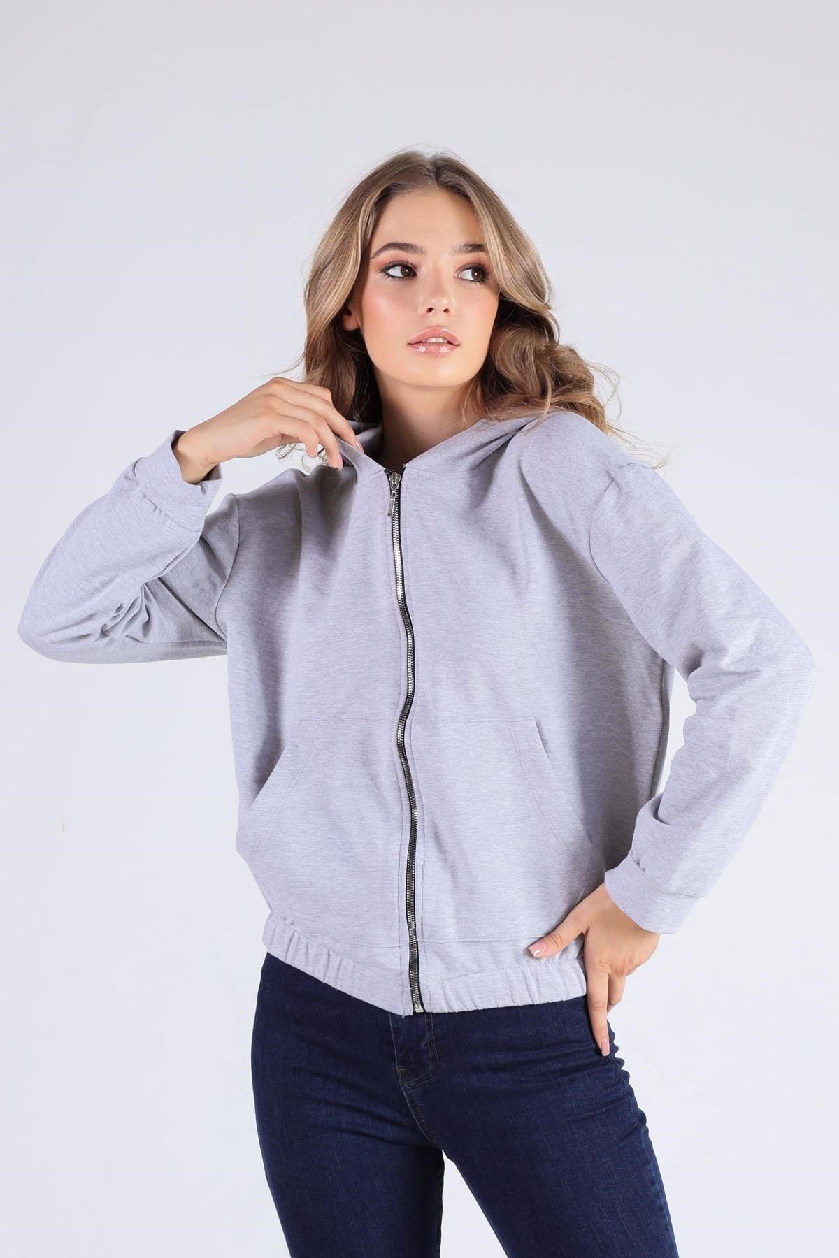 Gri Oversize Fermuarlı Sweat 8126M