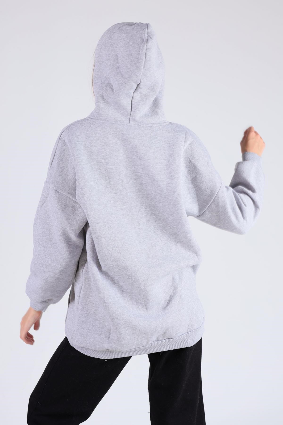 Gri Oversize Uzun Fermuarlı Sweat 8124M