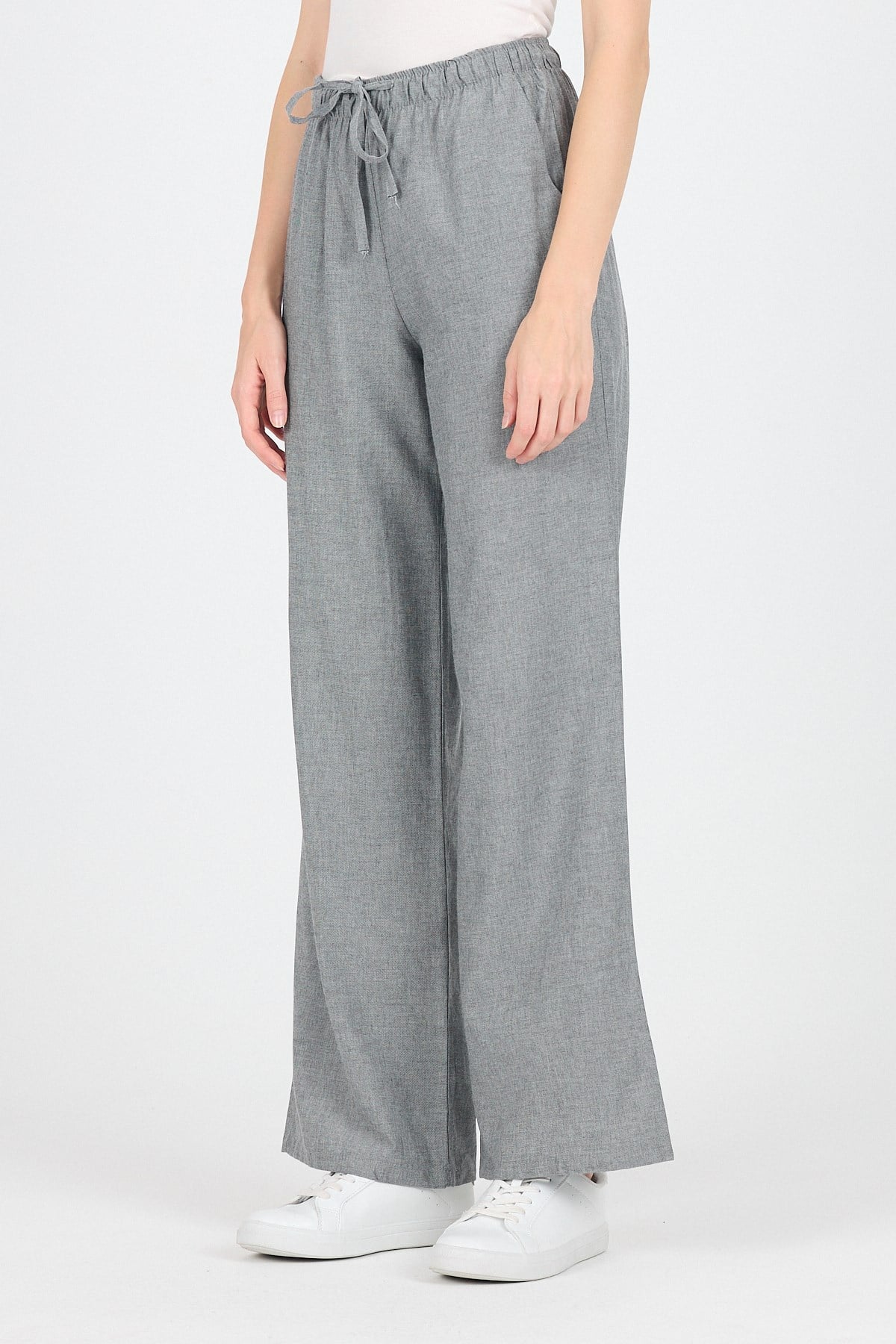 Gri Pamuklu Bel Lastikli Wide Leg/Bol Paça Pantolon 4754A