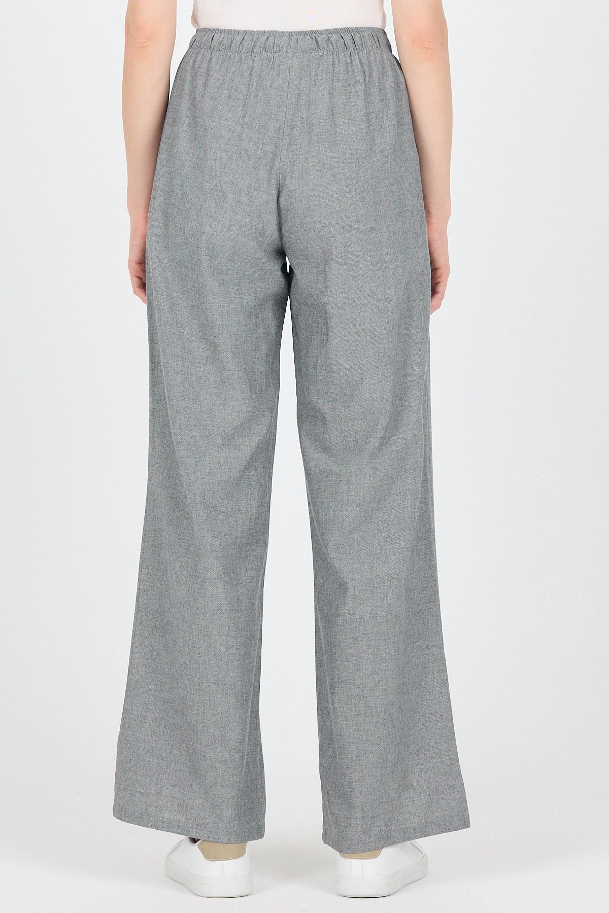 Gri Pamuklu Bel Lastikli Wide Leg/Bol Paça Pantolon 4754A