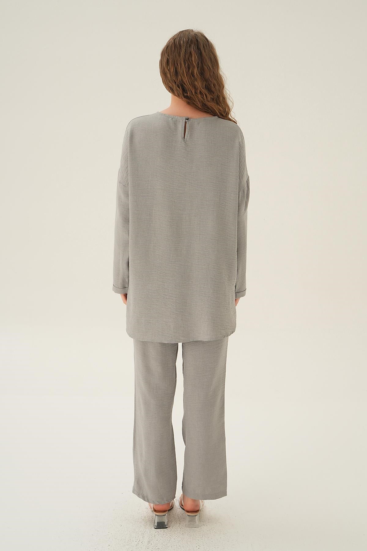 Gri Parçalı Tunik Pantolon Takım 4090A