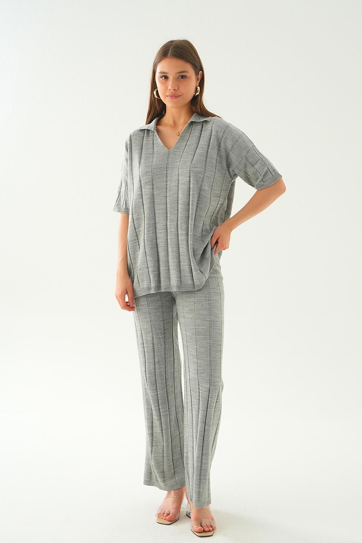 Gri Polo Yaka Pantolon Takım 7743