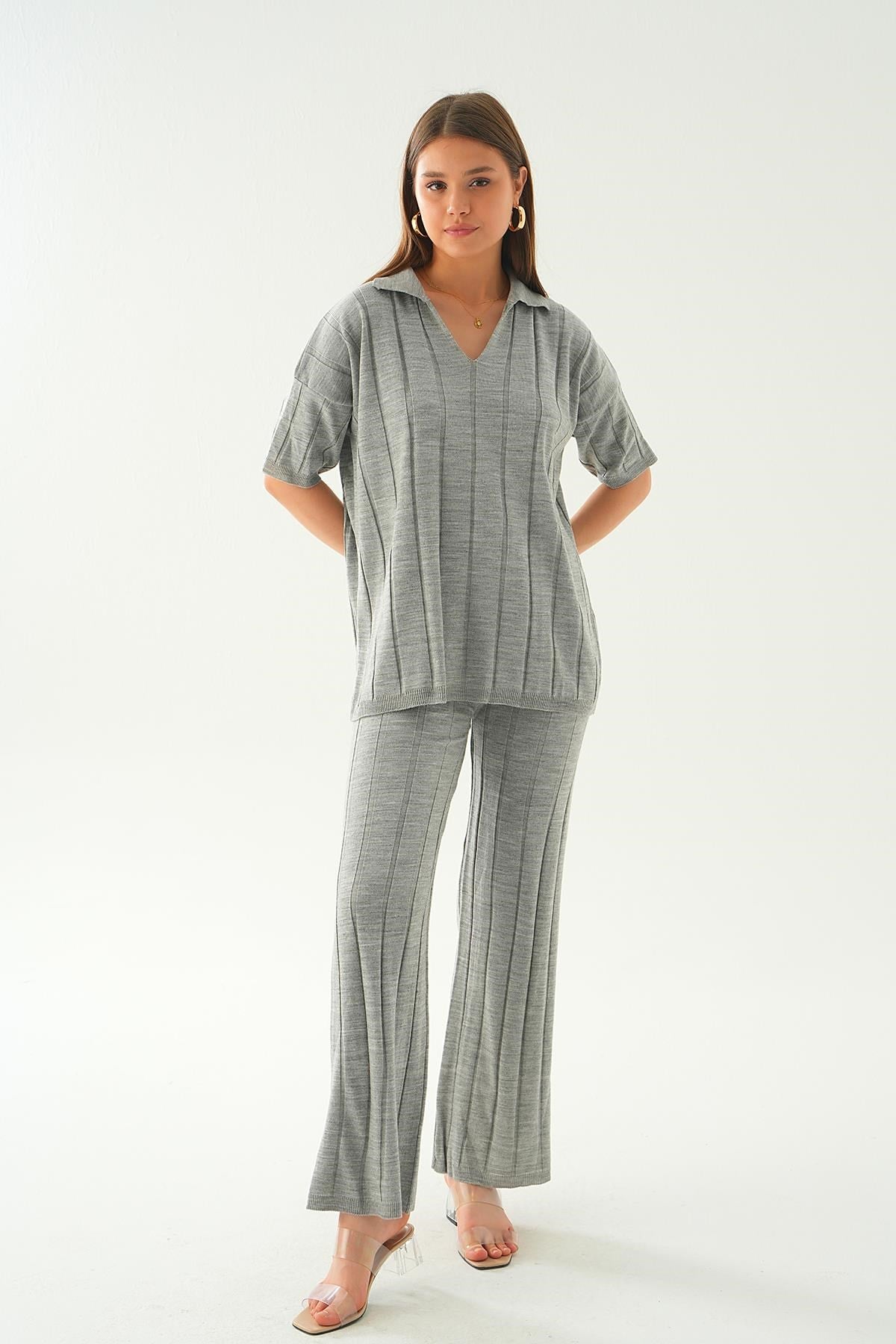 Gri Polo Yaka Pantolon Takım 7743