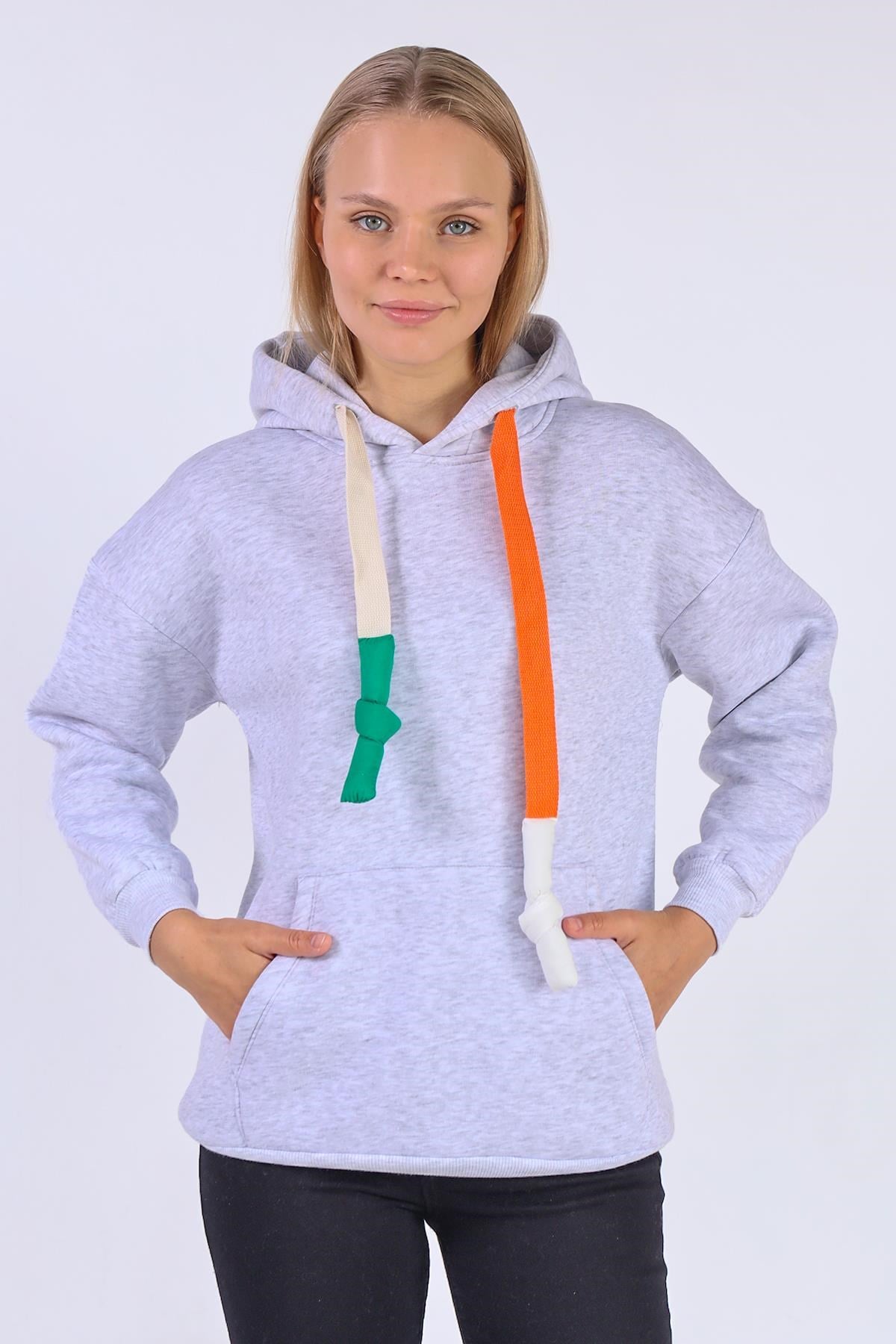 Gri Renkli İpli Kapüşonlu Sweat 9173M