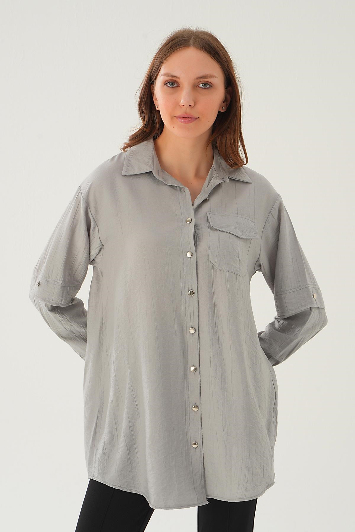 Gri Tek Cep Tunik 4237A