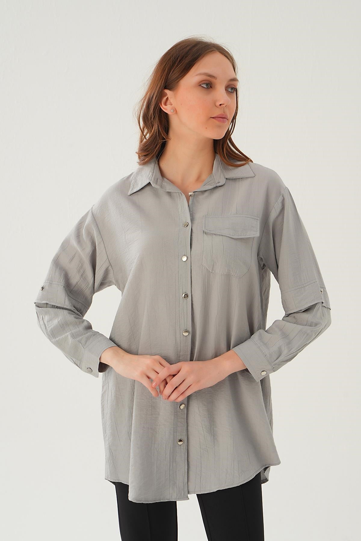 Gri Tek Cep Tunik 4237A