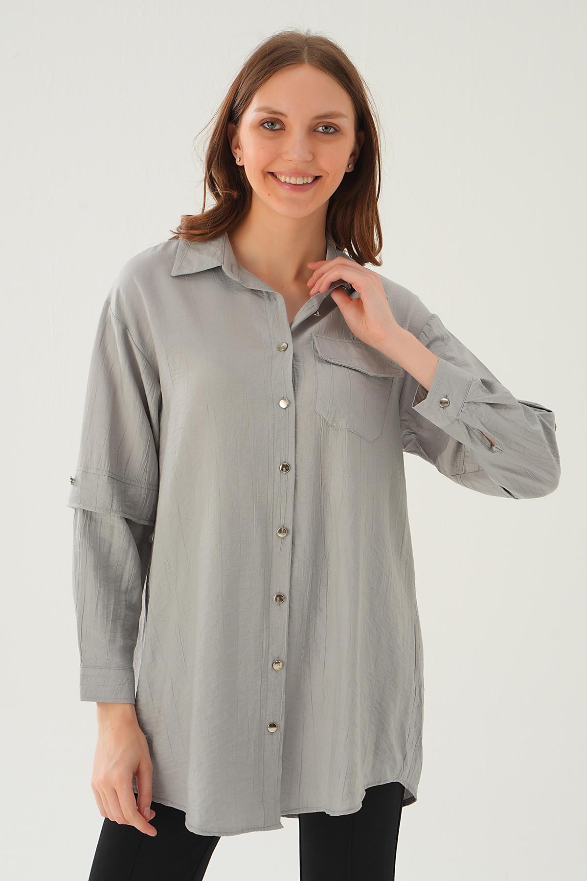 Gri Tek Cep Tunik 4237A