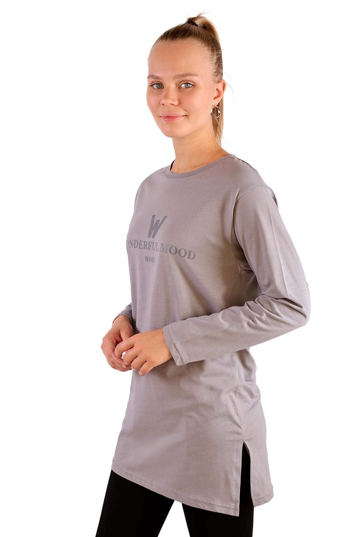 Gri WonderFul Baskılı Uzun Kol Tunik 3981