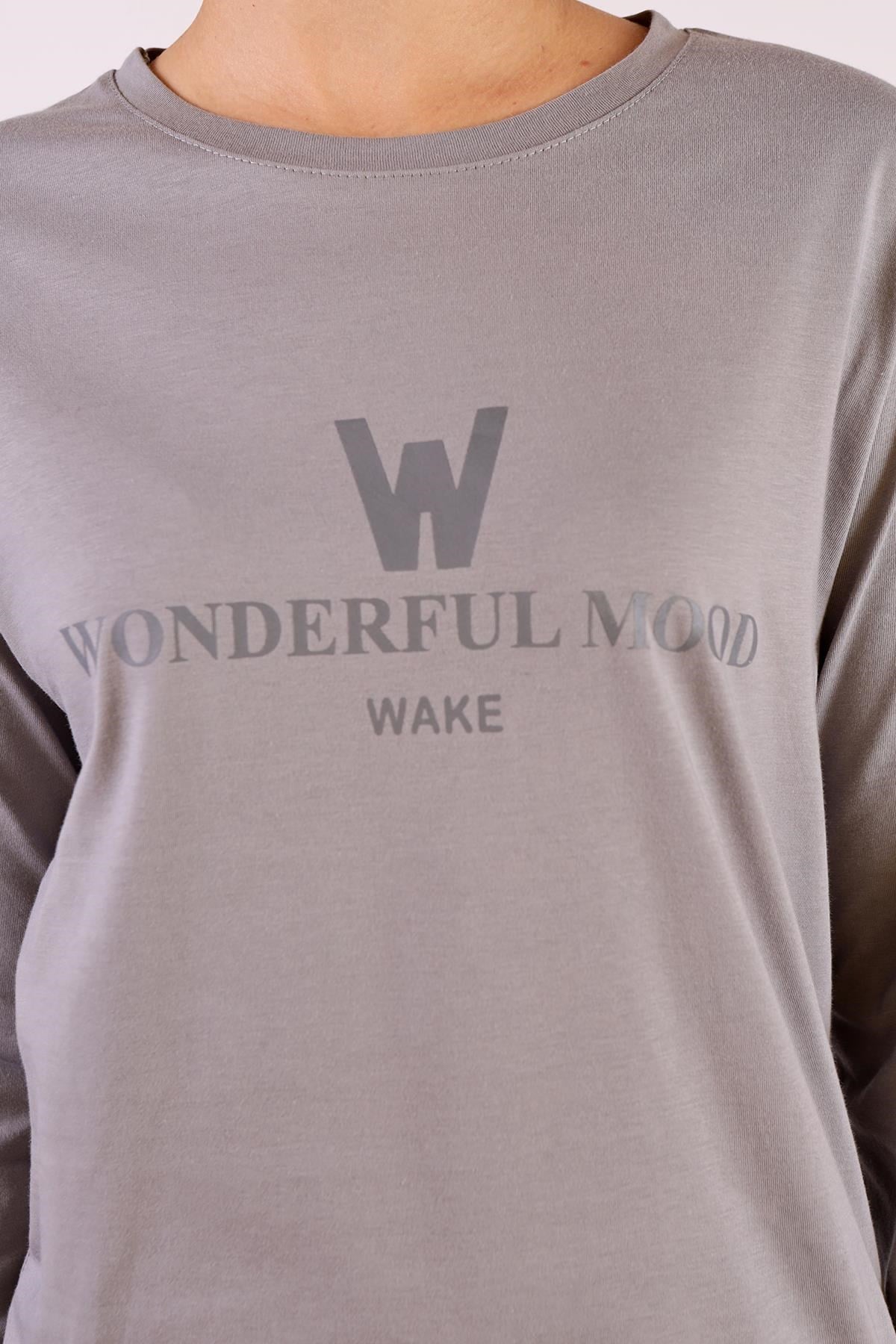 Gri WonderFul Baskılı Uzun Kol Tunik 3981