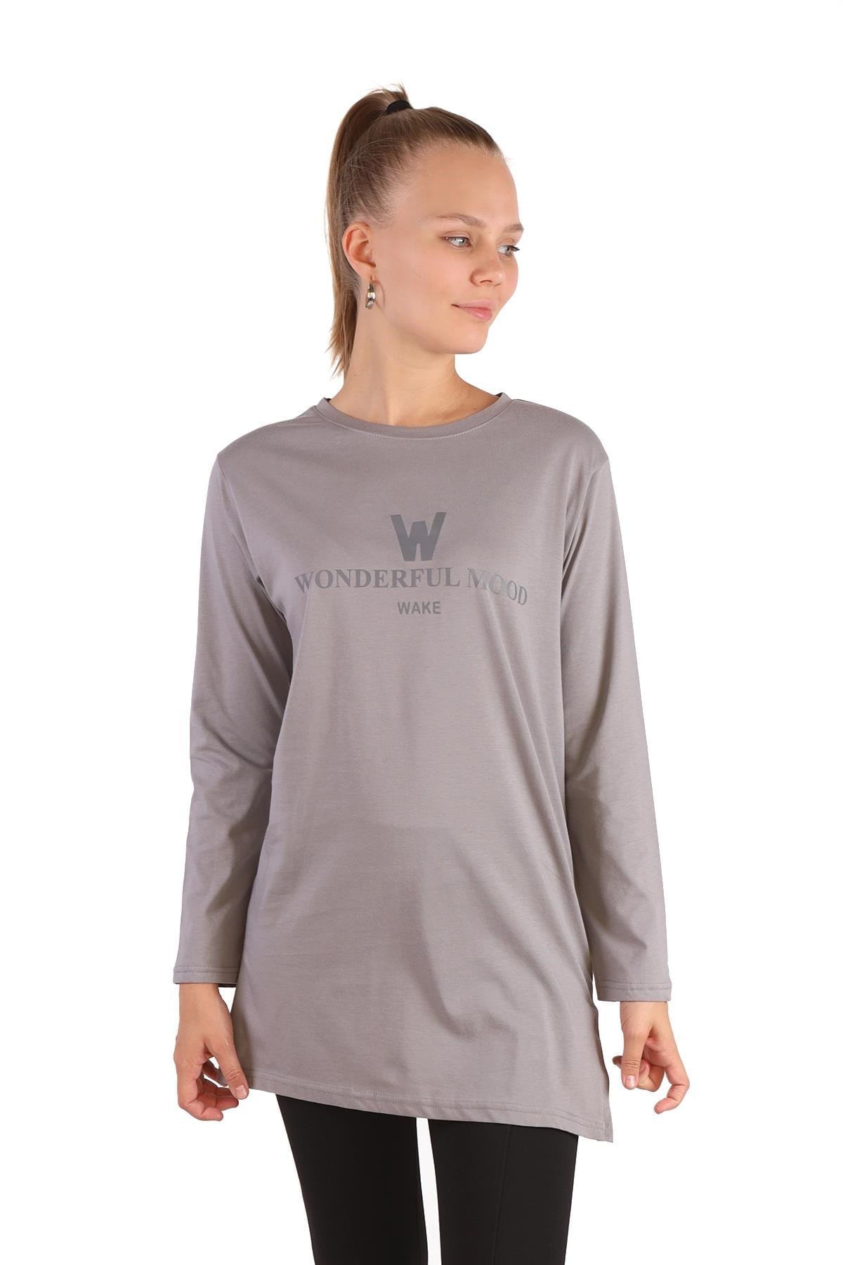 Gri WonderFul Baskılı Uzun Kol Tunik 3981