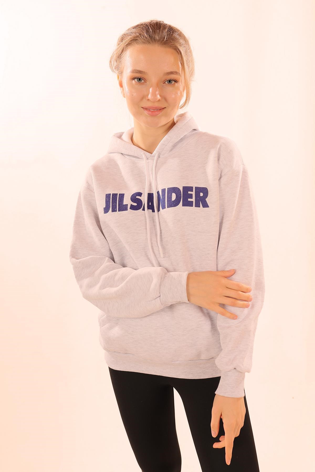 Gri Yazı Baskılı Kapüşonlu Sweat 1794
