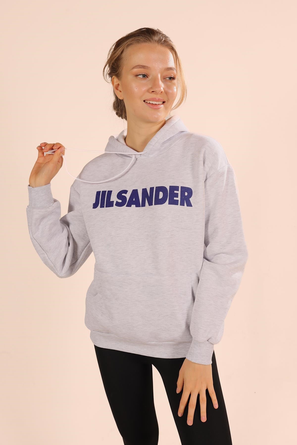 Gri Yazı Baskılı Kapüşonlu Sweat 1794