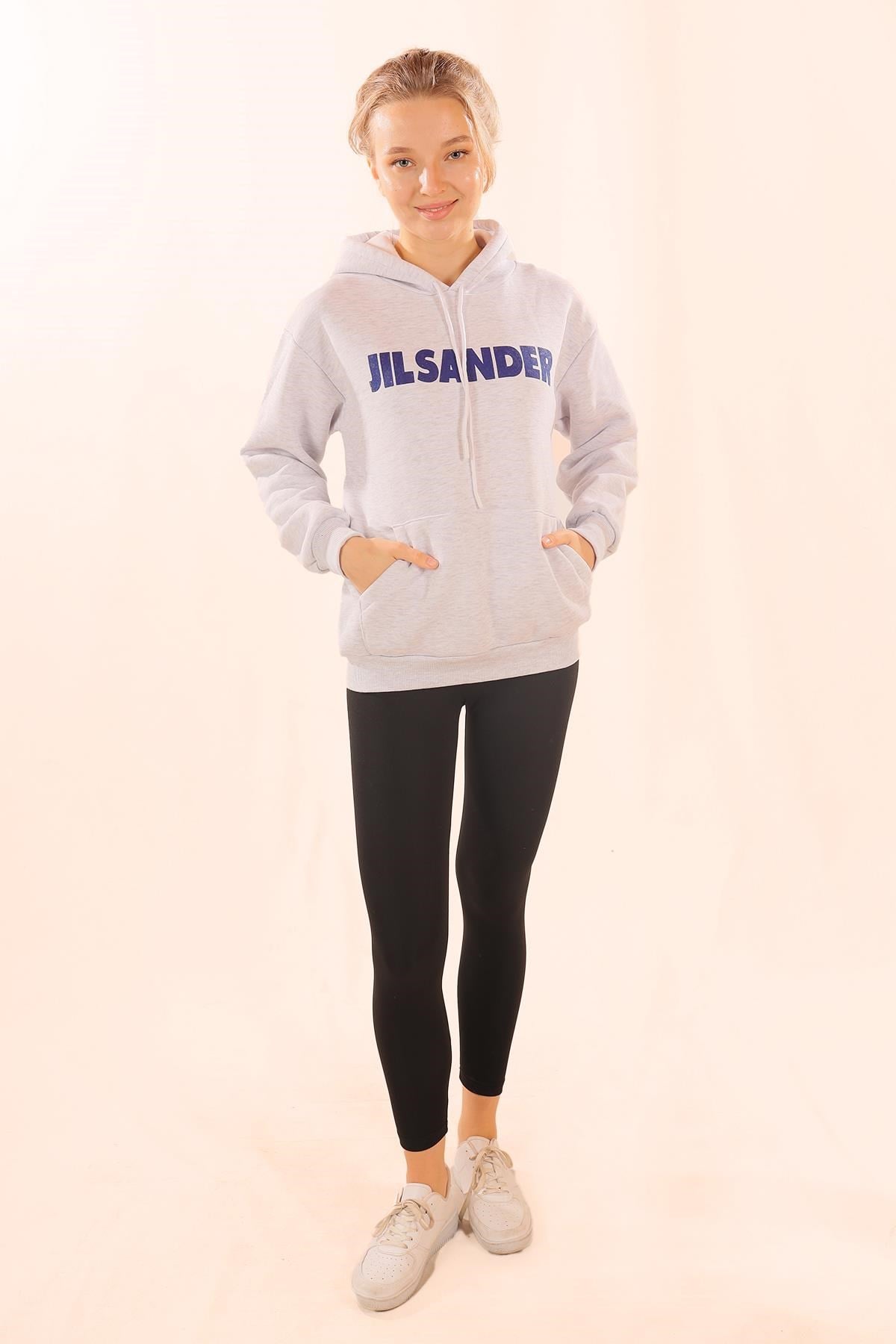 Gri Yazı Baskılı Kapüşonlu Sweat 1794